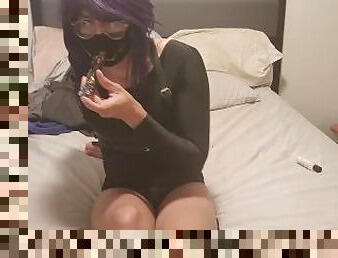 purple haired goth egg plays with her new vibrator and gushes