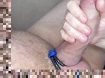 Handjob with condom for my chubby gf