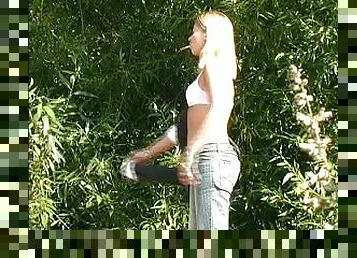 Dirty teen slut pissing outdoors