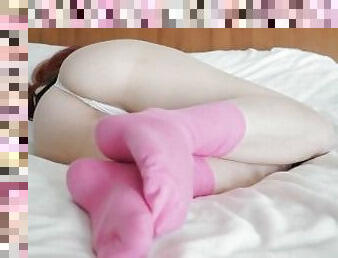 Relaxing and Farting wearing Pink Socks on my bed