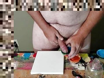 Dong Ross dick painting session: Abstract Boner Blast. Watch me paint with my cock!