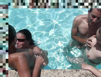 Swingers partner swap all around the pool at a resort in spain - BANG!