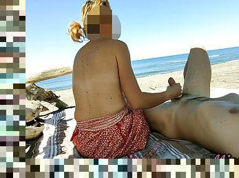 Miss Creamy - Public Handjob In Nude Beach Masturbating And Cumshot Of Big Cock In Front Of Everyone
