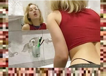 Russian bimbo babe spits in the mirror 2