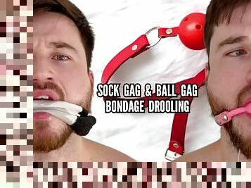 Sock gag & ball gag bondage drooling