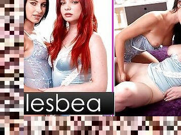 Lesbea Babe Lilly Bella and big tits redhead lesbian scissoring orgasm