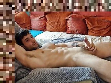 Hot guy fit body cums on hard chest and abs