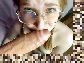 Little slut gags on a thick dick. Real female orgasm