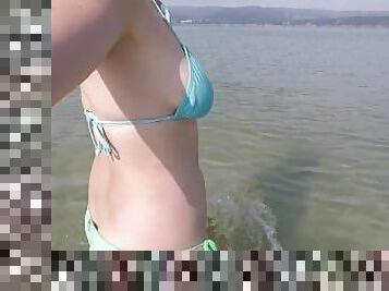 My girlfriend films herself naked at sea she masturbates and squirts at the beach