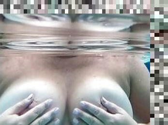 Big natural tits under water - nipple play and teaser