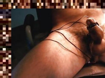 Big load dripping down my cock and balls after long e-stim session