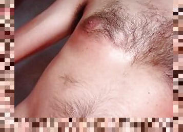 Cumshot. Jerking my hairy dick off, spitting on it and cumming all over my hairy chest