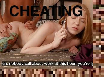 Cheating girlfriend gets naughty: her boyfriend calls while she gets creampie