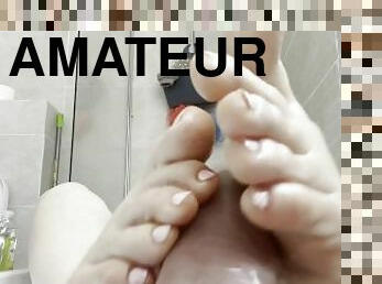 POV footjob: I jerk off your dick with my feet in oil