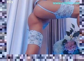 Light Blue Lingerie Teen Showing her Hot Pussy