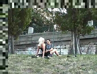 Couple has hot sex in a park