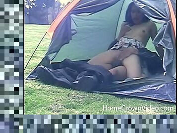 Camping outdoors can be quite erotic with a hot teen