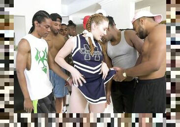 Black basketball team fucks deep throat of white cheerleader Arietta Adams