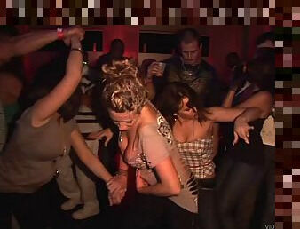 Amateur party chics dance skin to skin while drunk in the club